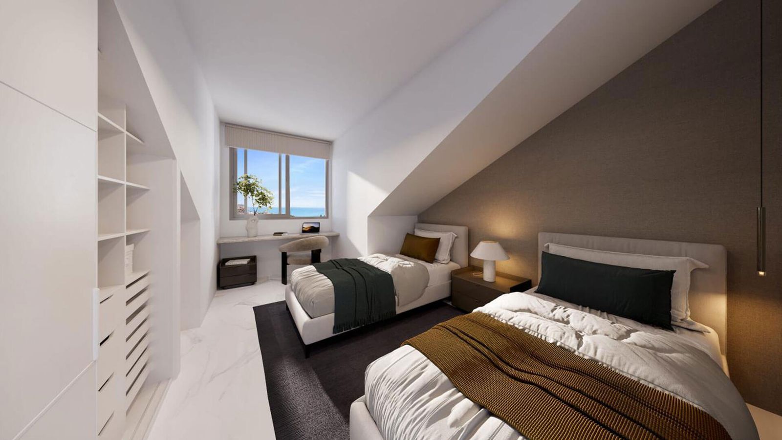 13 modern bedroom two beds desk